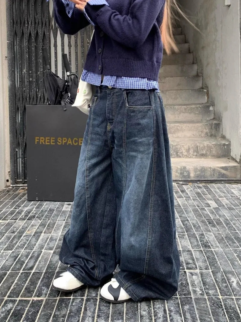 Advbridge American New Vintage Water Washed Machete Jeans Female Y2K Streetwear Fashion Hot Girl Trend Hip Hop Baggy Wide Leg Mop Pants