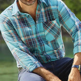 Advbridge Casual Long Sleeve Button Lapel Shirts Fall Casual Plaid Print Mens Shirt Vintage Striped Shirts Top Classic Men Clothing