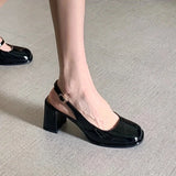 Advbridge Sandal Woman Summer New Thick Heeled Patent Leather Mary Jane Party Shoes Back Buckle Comfortable and Elegant Women's Shoes