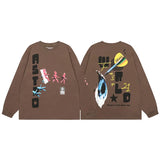 Advbridge Y2k Streetwear Graffiti Long Sleeve Cotton Tshirts for Men and Women Crew Neck Ropa Hombre Baggy Tshirts Oversized  Top Tees
