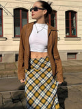 Advbridge -  High Waist Plaid Skirt Women Autumn Fashion Loose Long Skirt Women's Street Casual Side Slits Retro Maxi Skirt Femme