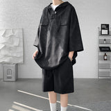 ADVBRIDGE  -  M-5XL Plus Size Mens Tracksuit Set Casual Sports Shorts with Plain Pullover Hoody T-shirt Leaves Printing Summer Clothing XXXXXL