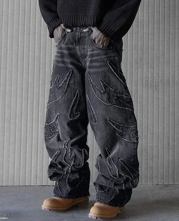 Advbridge New Baggy Y2k Streetwear Jeans Women Black Embroidered Retro Ripped Jeans for Women Hip Hop Harajuku High Waisted Jeans