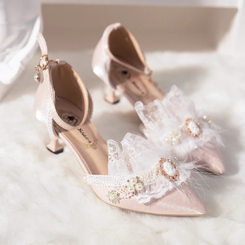 Advbridge Victoria Elegant CLA Series Daily Lolita Gold Style Versatile Pointed Satin High Heels Luo Shoes Wedding Shoes