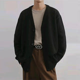 Advbridge Men's Korean Review Clothes Luxury Retro Knit V Neck Cardigan Long Sleeve Streetwear Stylish Sweater Leisure Fashion Knitwear