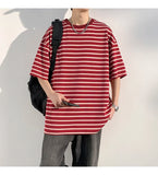 ADVBRIDGE  -  M-XXXXXL Plus Size Men Breathable Striped Plus-Size T-Shirts 2025's Viral Comfort Staple for Inclusive Summer Fashion Clothing