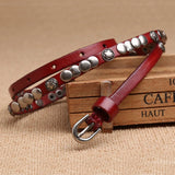 Advbridge 1CM Luxury Female Skirt Dress Rivet Belt Real Genuine Leather Punk Decoration Thin Strap Women Belt Ladies Cummerbunds Girl Belt