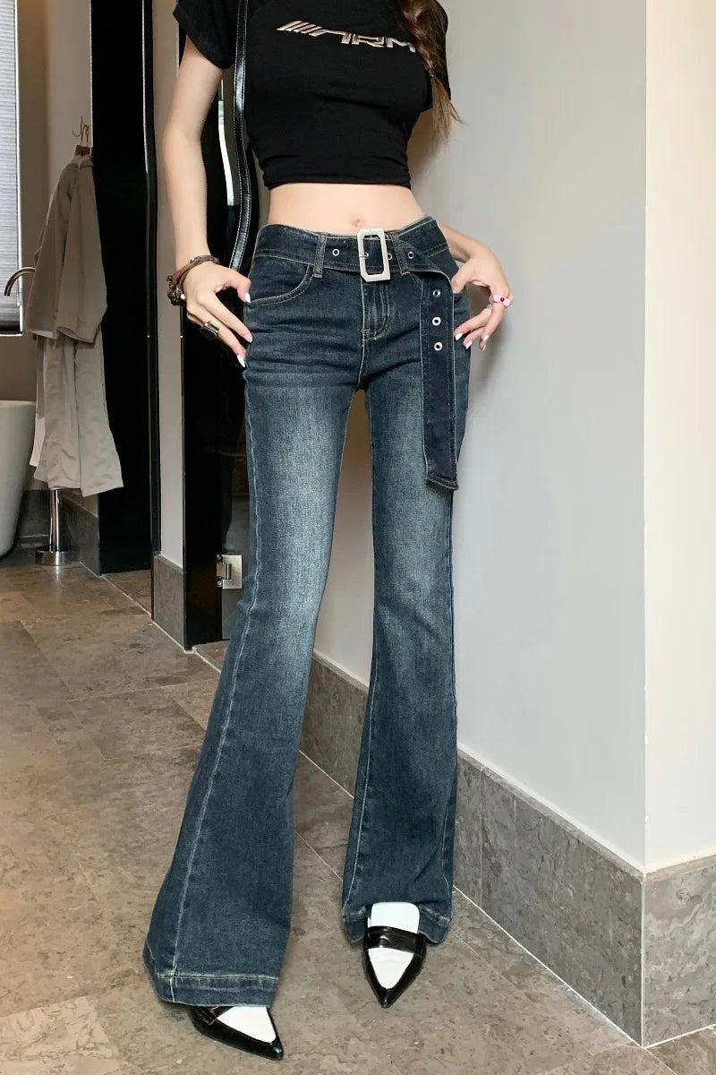 Advbridge -  American Vintage Wash Hot Girl Micro Flare Jeans Women's Summer Floor Towers Slim Fit Straight Leg Pants Fashion Female Clothes