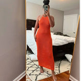 ADVBRIDGE  -  Halter Tie-up Knit Beach Dress Holiday Party Sleeveless Backless Bodycon Long Dress Women Casual Street Party Outfit