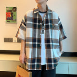 Advbridge New 100% Cotton Men Casual Plaid Shirt Short Sleeved Korean Style Fashion Striped Loose Harajuku Clothes Streetwear 2XL 3XL