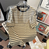 ADVBRIDGE  -  Japanese Cityboy Striped T-shirt Summer American Street Short Sleeve Men's Tees 2025 New O-neck Loose Couple Versatile Tops