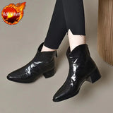Advbridge Female Short Shoes Pointed Toe Brown Fur Leather Booties Elegant with Medium Heels Women's Ankle Boots Sale Y2k Autumn Chic Boot