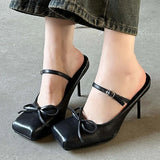 Advbridge Female Red Pumps Footwear Women Heels Mules Shoes Slippers New 2024 Fashion Butterfly-Knot Ladies Thin High Heels Slides Shoes