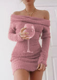 Advbridge Sexy French Knitted Long Sleeve Pink Y2k Vintage Winter Clothes Slim Knitwear Vestido Off Shoulder Women Sweater Bodycon Dress