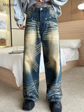 Advbridge Wide Leg Jeans Men Bleached Do Old Retro Handsome Japanese Style  Baggy Prevalent Hipster Advanced Youthful Vitality Daily