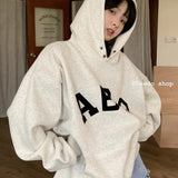 Advbridge Oversized Fleece Hoodies Women Winter Streetwear Vintage Hooded Sweatshirts Long Sleeve Warm Cotton ABC Graphic Hoodie For Women