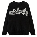 Advbridge Men Hip Hop Streetwear Fluffy Knitted Sweater Pullover Letter Jacquard Fall Winter Autumn Harajuku Cotton Casual Pullover Black