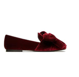 Advbridge Fashion Big Bowtie Burgundy Velvet Loafer Shoes Butterfly Knot Flats Shoes Woman Comfortable Slip On Single Shoes