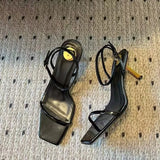 ADVBRIDGE  -  Low Sandals Woman Leather Low-heeled Rubber Hoof Heels Slides Rome Fabric Patent Low Sandals Woman Leather Low-heeled Hoof Heels