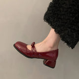 Advbridge Red Vintage High Heeled Leather Shoes Women New Spring Summer Thick Heel Mary Jane Pumps Elegant Woman Shoes with Low Heels