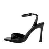 ADVBRIDGE  -  Black Patent Leather Ankle Strap Buckle Heeled Sandals Women Sexy Square Open Toe High Heels Summer Elegant Party Office Shoes