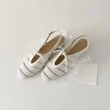 ADVBRIDGE  -  Niche Design Hollow Out Breathable 2025 Summer New Buckle Strap Women's Sandals Baotou Square Heel Bow Tie Casual Sandals Women