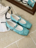 ADVBRIDGE  -  Satin Square Toe Mary Jane Shoe Women Shallow Buckle Bowknot Footwear Ladies Fashion Light Comfort Soft Sole Ballet Flats Women