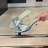 ADVBRIDGE  -  Green Heels Slippers Black Womens Sandals Silver Metals Crystals Low Heels Summer Shoes Leisure Ladies Stiletto Slippers