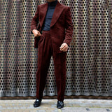 Advbridge Men's Corduroy Suit Double Breasted Gun Lapel 2 Piece Jacket + Pants Best Party Casual Men's Wedding Outfit Full Suit