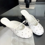 ADVBRIDGE  -  Luxury Rhinestone Bow High Heel Shoes for Woman Round Toe Thin Heel Designer Slide Sandals Fashion Shallow Comfort Women Sandals