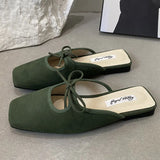 ADVBRIDGE  -  Summer 2025 New Women Flat Slipper Fashion Square Toe Slip On Mules Shoes Soft Flat Heel Outdoor Dress Sandal Slides New Woman