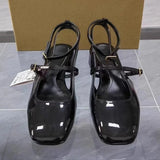 Advbridge Retro Square Toe Women Mary Jane Shoes 2025 Summer Fashion Ankle Strap Thick Heels Elegant Black Slingbacks Ladies Sandals