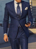 Advbridge 2024 Navy Blue 2 Piece Slim Fit Business Men Suit Stripe Groom Wedding Tuxedo Custom Skinny Prom Wedding Business Suit