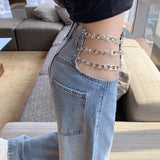 Advbridge Sexy Hollow Out Chain Streetwear Jeans for Women Summer High Waist Harajuku Straight Denim Pants Korean Y2K Jeans 23A30210