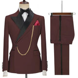 Advbridge Solid Men's 2 Pieces Suit Double Breasted Jacket and Trousers Dinner Party Wedding Groom Tuxedos Slim Fit Formal Business Suits