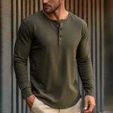 Advbridge Men Clothing Fashion Buttoned Crew Neck Top Shirts Simple Loose Tees t shirt Spring Autumn Long Sleeve Underneath Pullover
