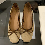 ADVBRIDGE  -  Brand Ballet Mary Jane Shoes Women Bowknot Shallow Leopard Print Fashion Dress Shoes Comfort Suede Elegant Flat Shoes Women