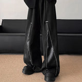 Advbridge PU Leather Patchwork Wide Leg Pants Men Zipper Hip Hop Fashion Harajuku High Street Loose Casual Pants Ropa Hombre