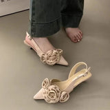 Advbridge Flower 2024 Mid Heels Women Sandals Shoes Summer Elegnat Pointed Toe Wedding Dress  New Fashion Shallow Party Pumps Mujer