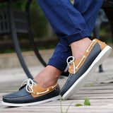 Advbridge Leather Men Casual Shoes Fashion Docksides Boat Shoes England Men's Flats Lace Up Men Loafers Breathable Handmade Moccasins