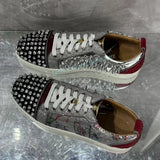 Advbridge Stylish Spike Print Male Female Leather Loafers Shoes Men Fashion Studs Rivet Decoration Round Toe Lace Up Daily Single Shoes