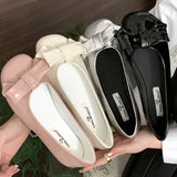 ADVBRIDGE  -  Sweet Bow Square Heel Women Flat Shoes Shallow Round Toe Slide Sandals Fashion Non-slip Comfortable Patent Leather Women Sandals