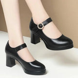 Advbridge 7cm Comfortable Breathable Shallow Mouth Soft Leather Mary Janes Platform Shoes 2025 Spring Med Block Heels Shoes for Office Mom