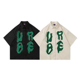 Advbridge Men Hip Hop Streetwear Retro Shirt Letter Creative Embroidery  shirt Cotton Shirt Short Sleeve Racing Style Tops Tees New