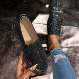 ADVBRIDGE  -  Women's Bling Rhinestone Decor Flats Comfort Thick Sole Slip on Casual Shoes Woman Fashion Glitter Platform Loafers Shoes