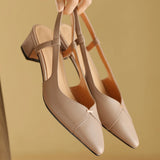 ADVBRIDGE  -  Women's sheepskin 4cm thick med heel pointed toe slingback sandals elegant ladies slim daily dress pumps heeled shoes for woman