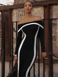 Advbridge Off-Shoulder Contrast High Waist Long Dress For Women Slim Casual Bandage Elegant Party Dress Female Y2k Maxi Dress 2024