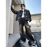 Advbridge Streetwear Men and Women Baggy Jeans Retro Distressed Ripped Jeans Hip Hop Punk Tie Dye Wide Leg Pants Casual Y2k Denim Trousers