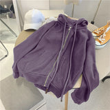 Advbridge Y2k Zip Up Hoodies Long Sleeve Purple Oversized Jackets Hoodie Drawstring Harajuku Black Grunge Loose Sweatshirt