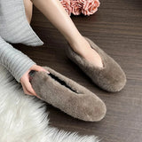 ADVBRIDGE  -  Women's Winter Wear Soft Bottom Fur Slippers Warm Mink Fur Fleece Lined Bean Bean Shoes Large Size 41-43 Korean Style Flat Shoes